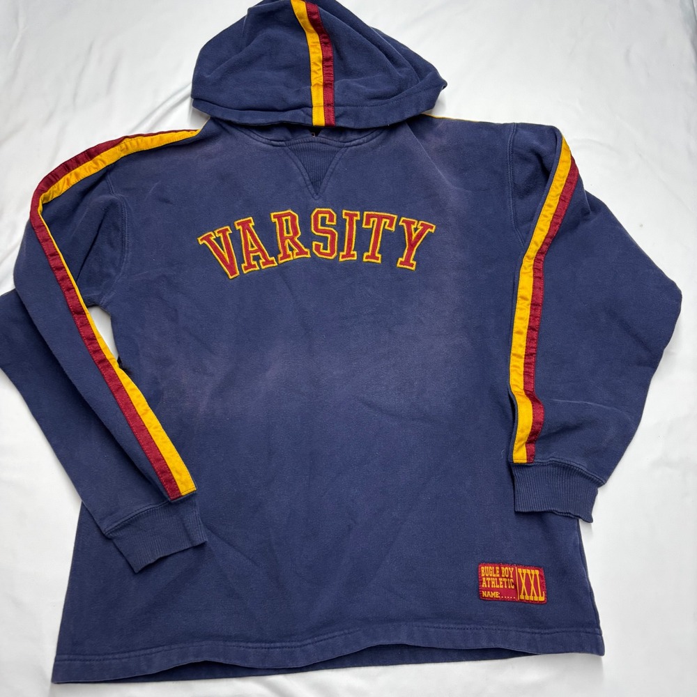 Bugle Boy Athletic Varsity Hoodie Navy Blue Striped Youth XL 16/18